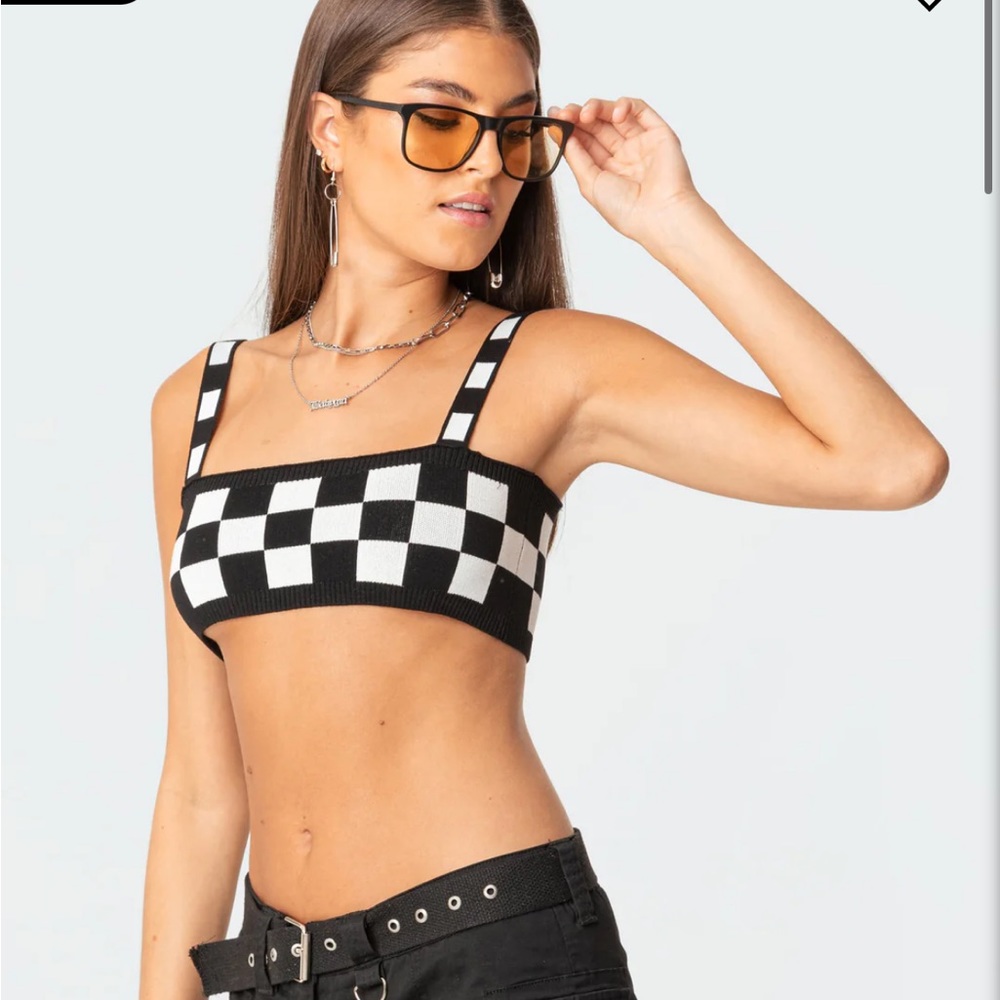 checkered crop top / size: xs